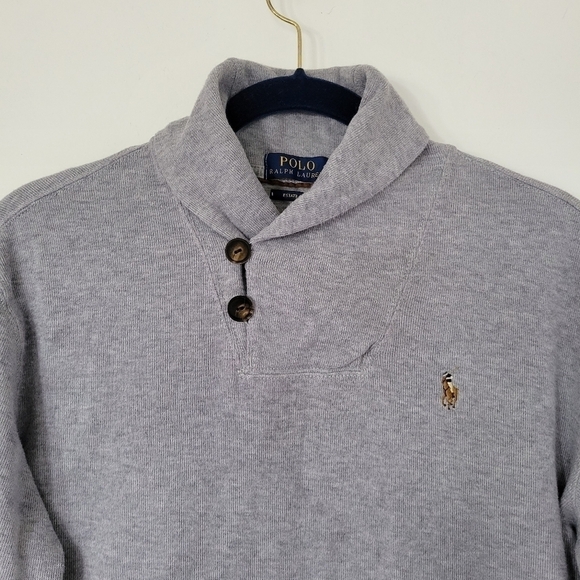 Polo by Ralph Lauren Jersey Shawl Collar Pullover in Gray Size S - Picture 3 of 9
